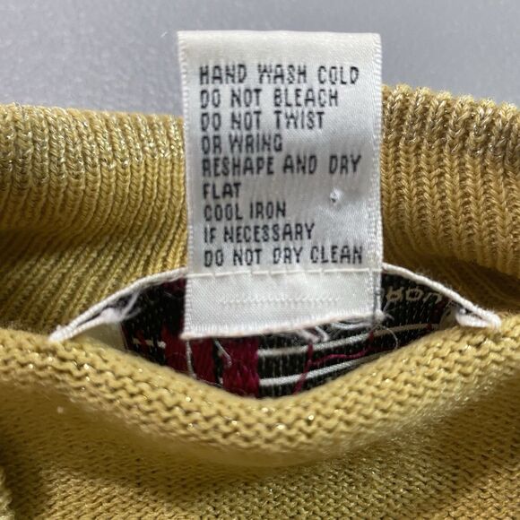 Vintage MILANO DESIGN Sweater Gold Metallic Mock Neck Fine Knit Womens XL - Picture 10 of 10